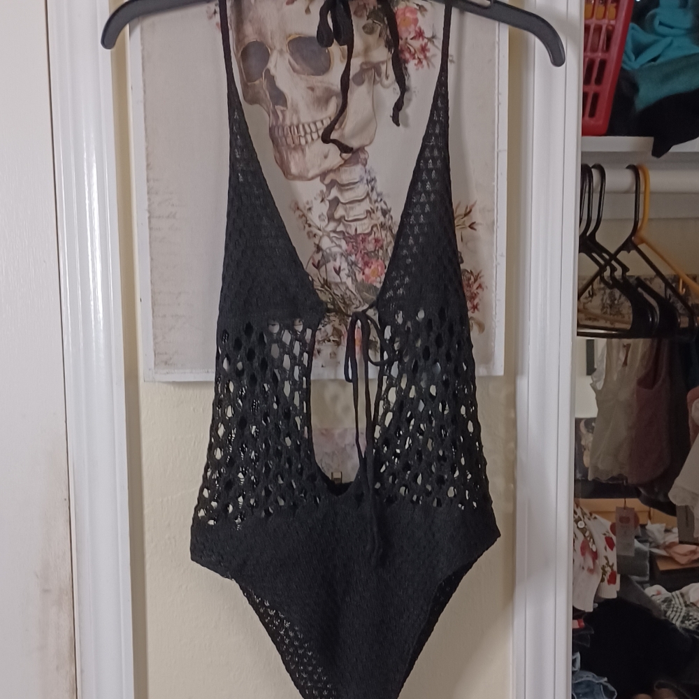 Knit one piece swimsuit